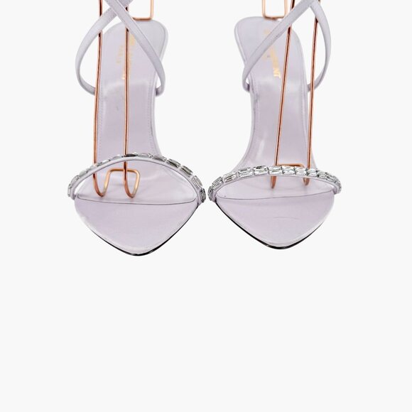 Saint Laurent Gippy Crystal Sandals EU 39.5 US 9.5 Lilac Purple Satin High Heels - Picture 5 of 13